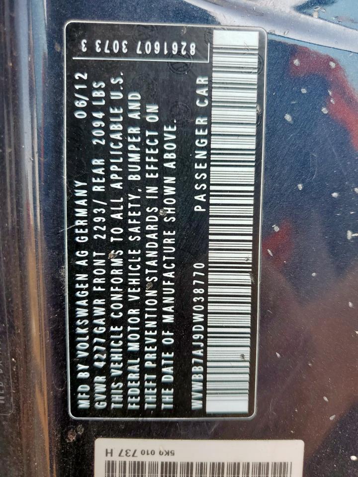 2013 Volkswagen Golf VIN: WVWBB7AJ9DW038770 Lot: 68953465