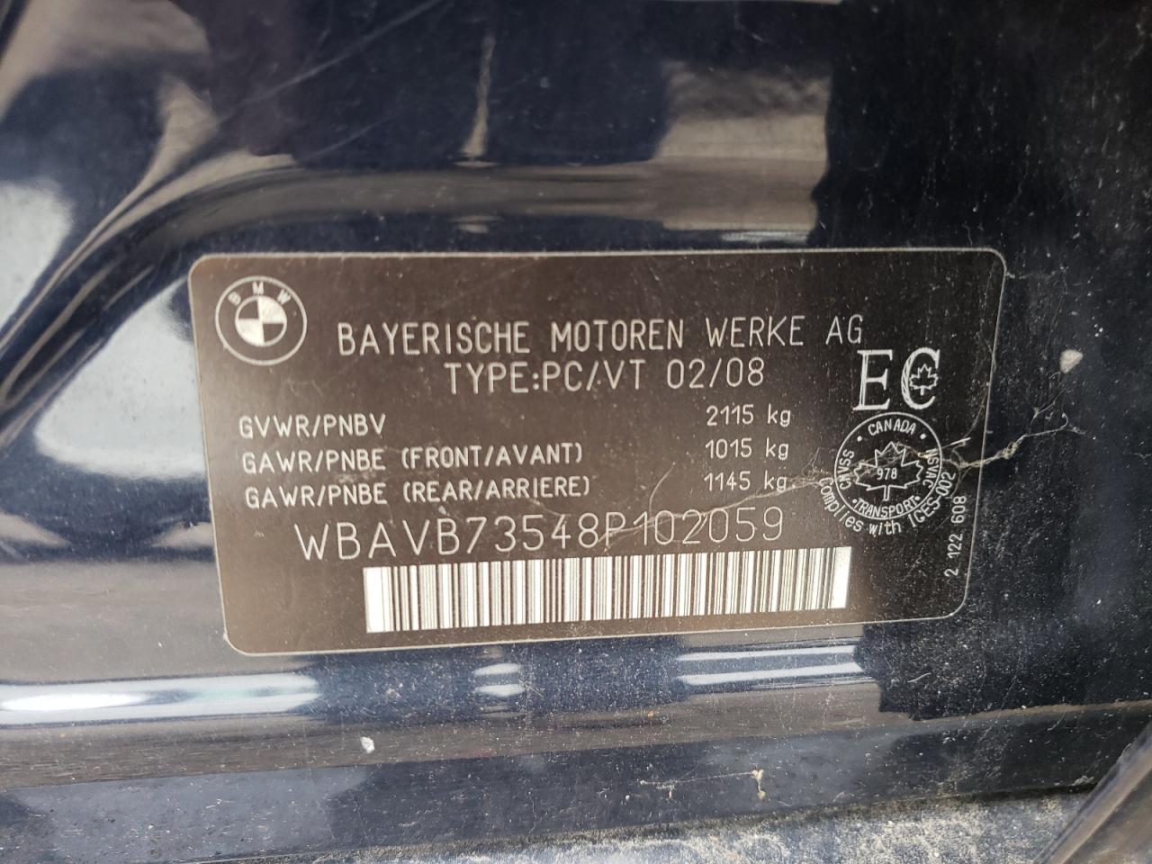 2008 BMW 335 I VIN: WBAVB73548P102059 Lot: 70535945