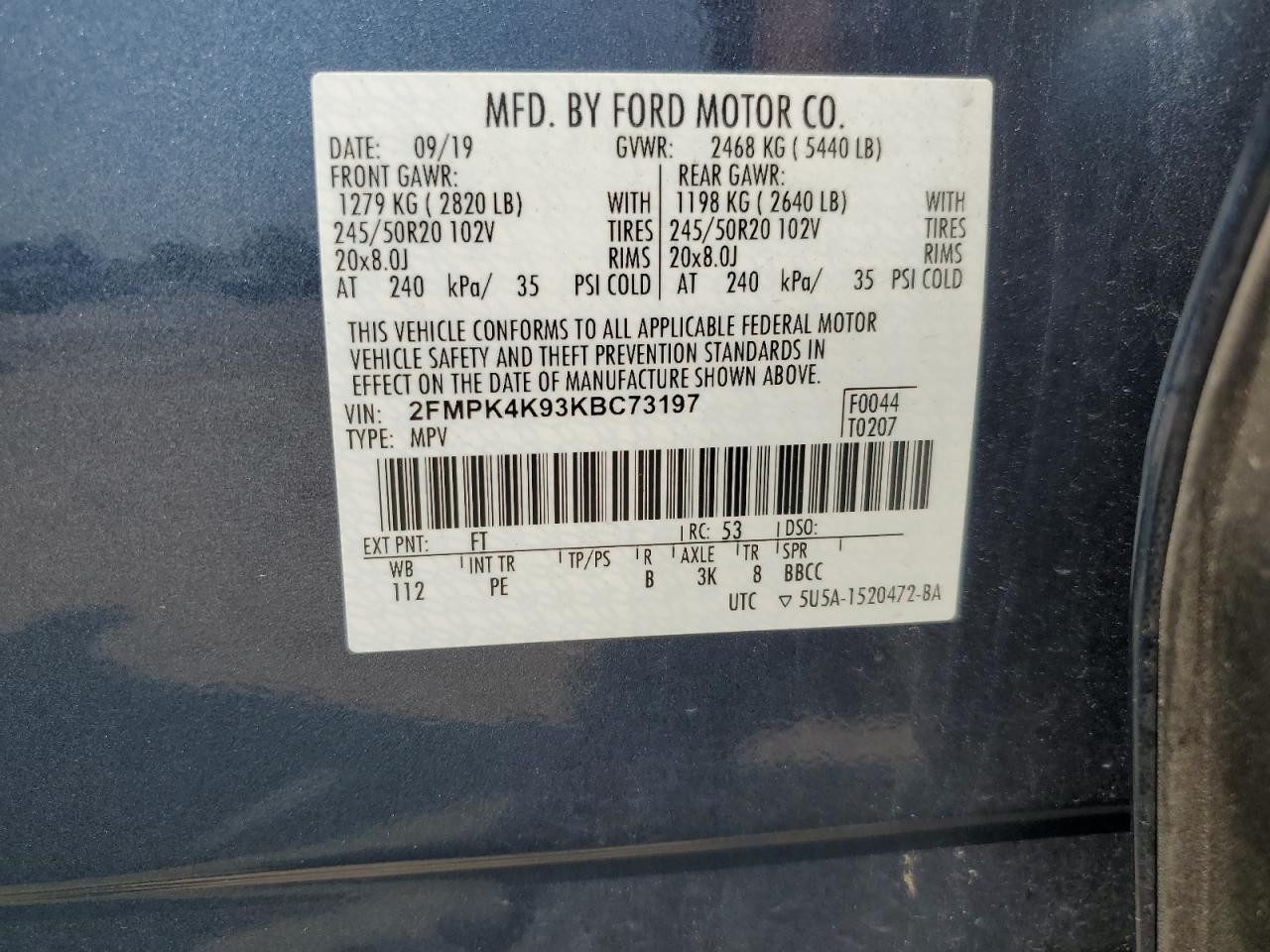 2019 Ford Edge Titanium VIN: 2FMPK4K93KBC73197 Lot: 67023105