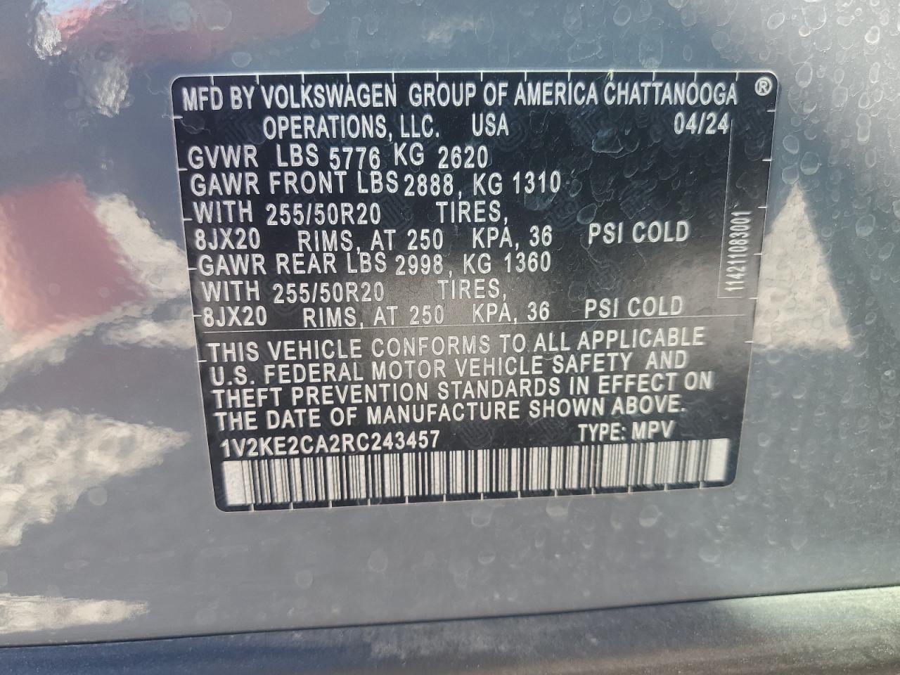 2024 Volkswagen Atlas Cross Sport Se VIN: 1V2KE2CA2RC243457 Lot: 67510225