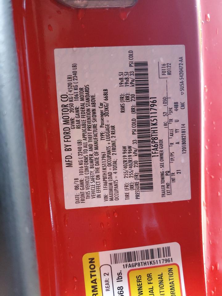 2019 Ford Mustang VIN: 1FA6P8TH1K5117961 Lot: 68891085