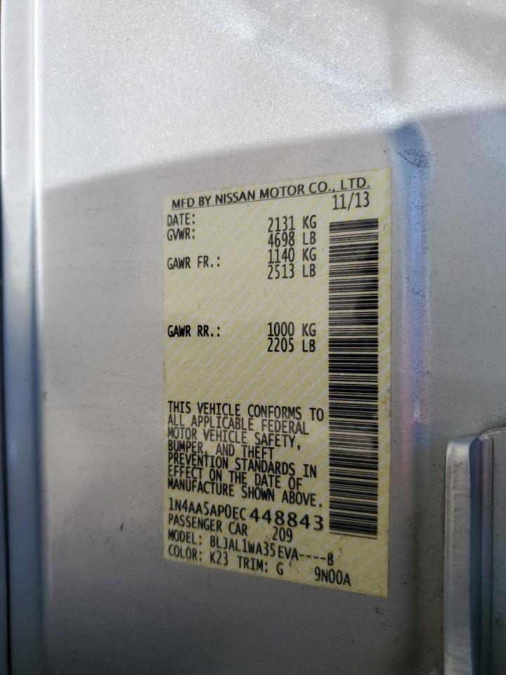 2014 Nissan Maxima S VIN: 1N4AA5AP0EC448843 Lot: 69368455