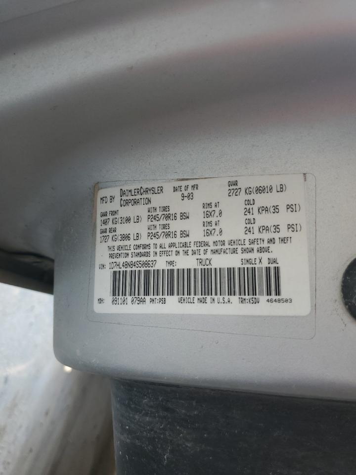 2004 Dodge Dakota Quad Slt VIN: 1D7HL48N84S508637 Lot: 67525015