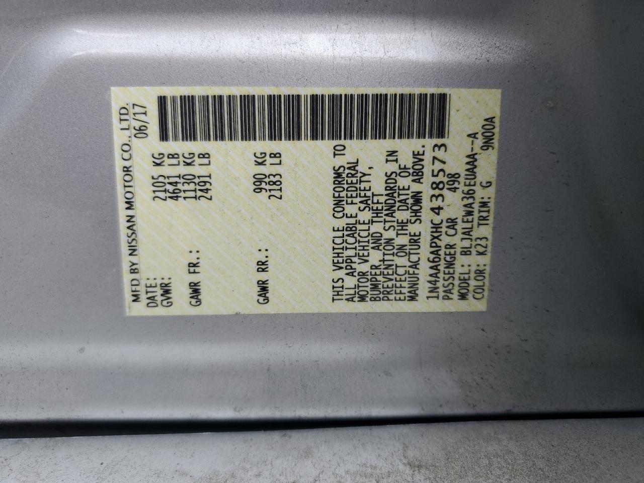 1N4AA6APXHC438573 2017 Nissan Maxima 3.5S