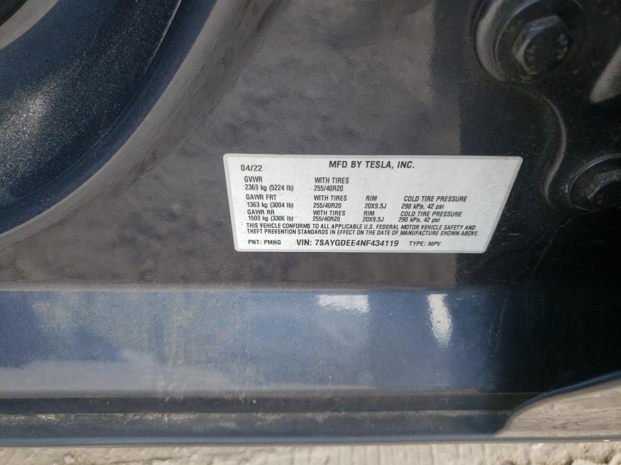 2022 Tesla Model Y VIN: 7SAYGDEE4NF434119 Lot: 66689475