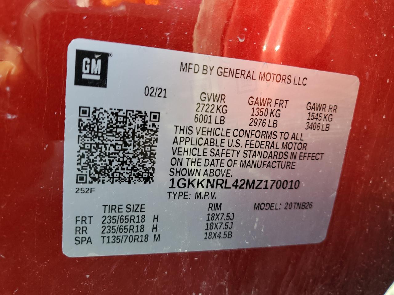 2021 GMC Acadia Sle VIN: 1GKKNRL42MZ170010 Lot: 68719035