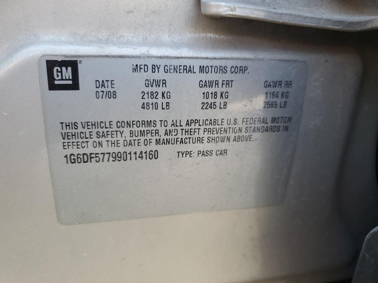 2009 Cadillac Cts VIN: 1G6DF577990114160 Lot: 69593485