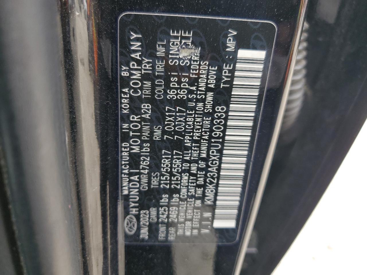 2023 Hyundai Kona Se VIN: KM8K23AGXPU190338 Lot: 67808965