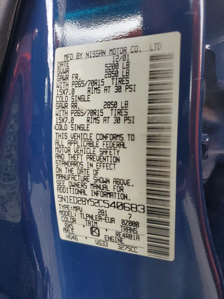 2002 Nissan Xterra Xe VIN: 5N1ED28Y52C540683 Lot: 70332585