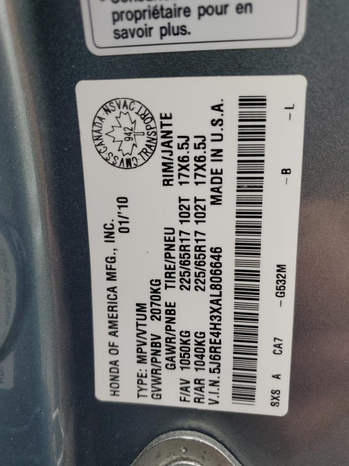 2010 Honda Cr-V Lx VIN: 5J6RE4H3XAL806646 Lot: 67887795