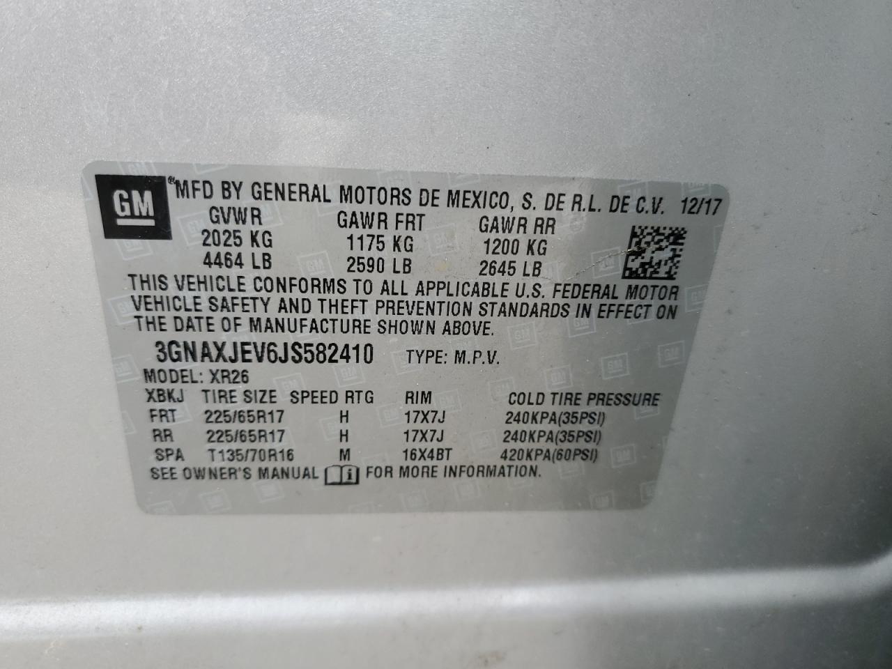 2018 Chevrolet Equinox Lt VIN: 3GNAXJEV6JS582410 Lot: 67513555