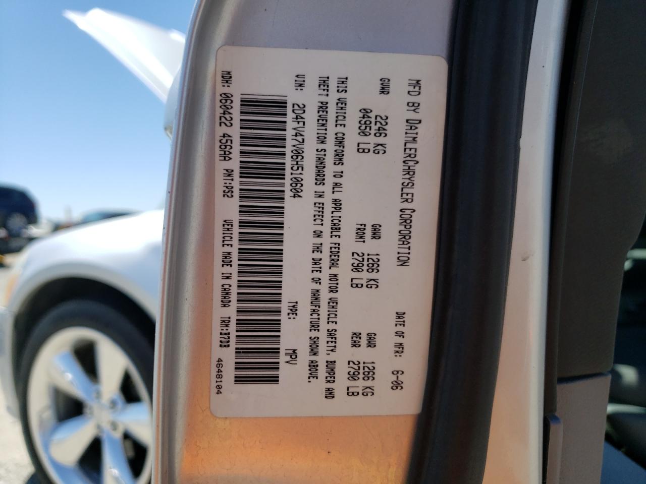 2006 Dodge Magnum Sxt VIN: 2D4FV47V06H510604 Lot: 67452775