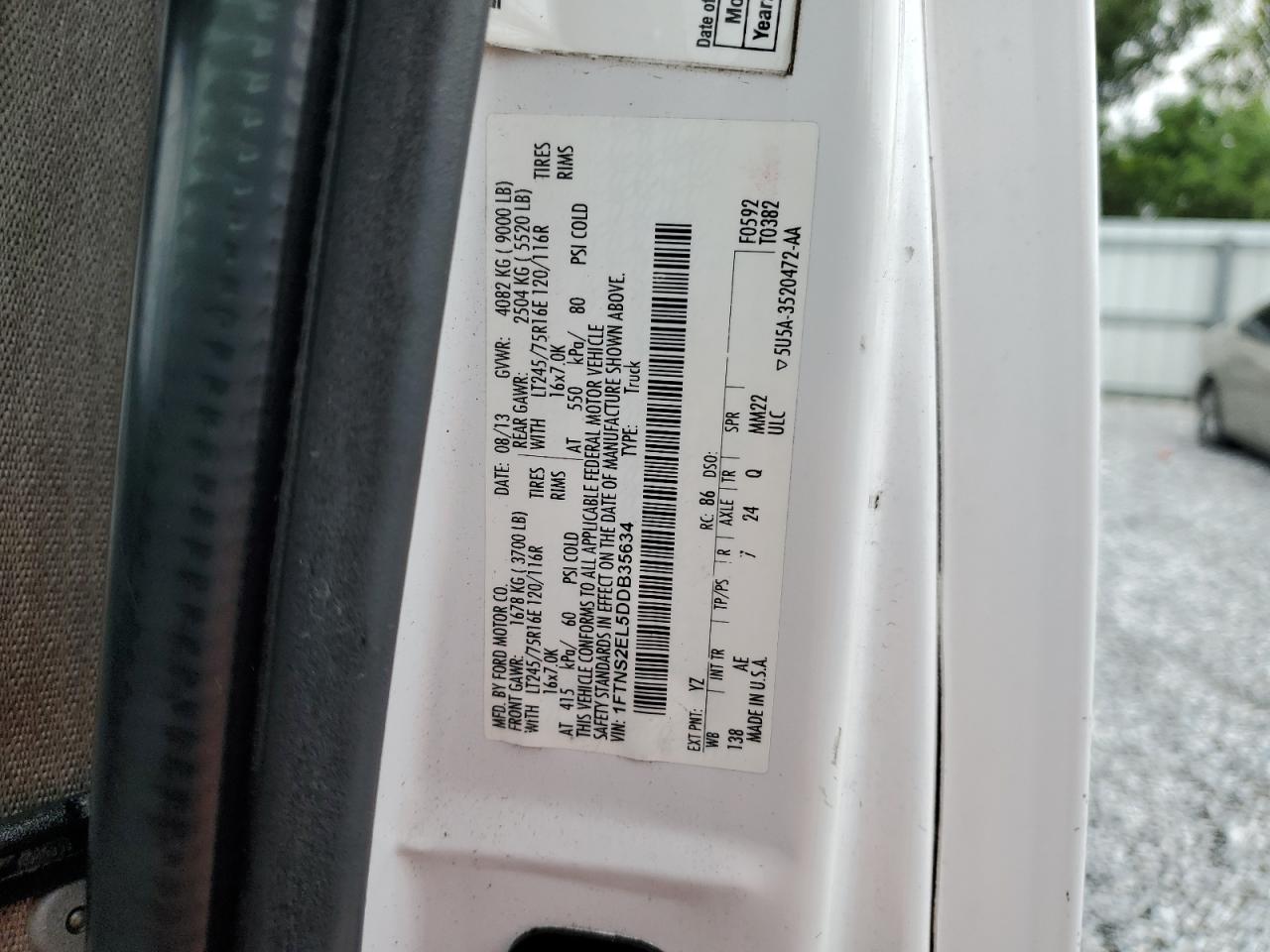 2013 Ford Econoline E250 Van VIN: 1FTNS2EL5DDB35634 Lot: 69684305