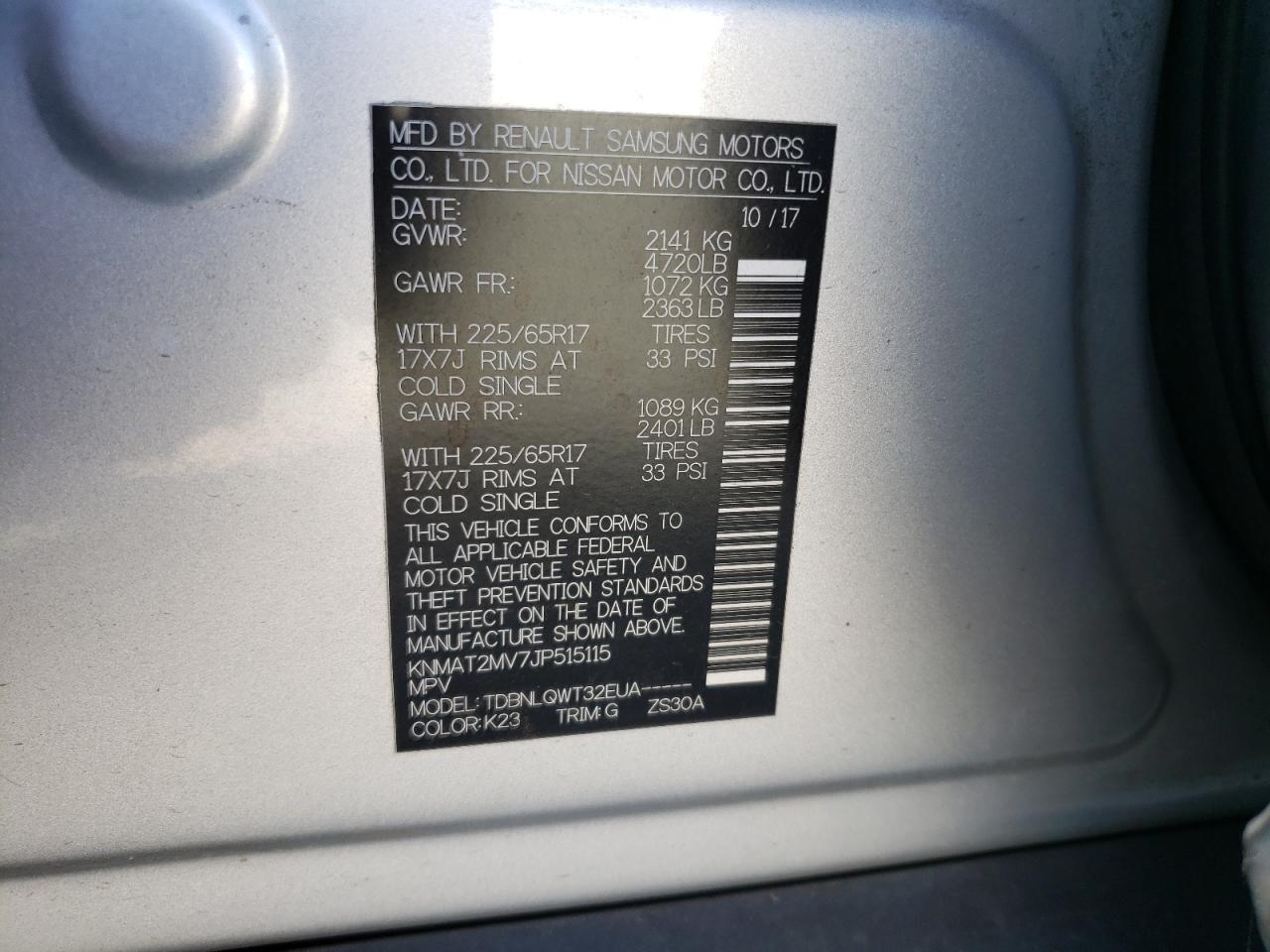 2018 Nissan Rogue S VIN: KNMAT2MV7JP515115 Lot: 69118495