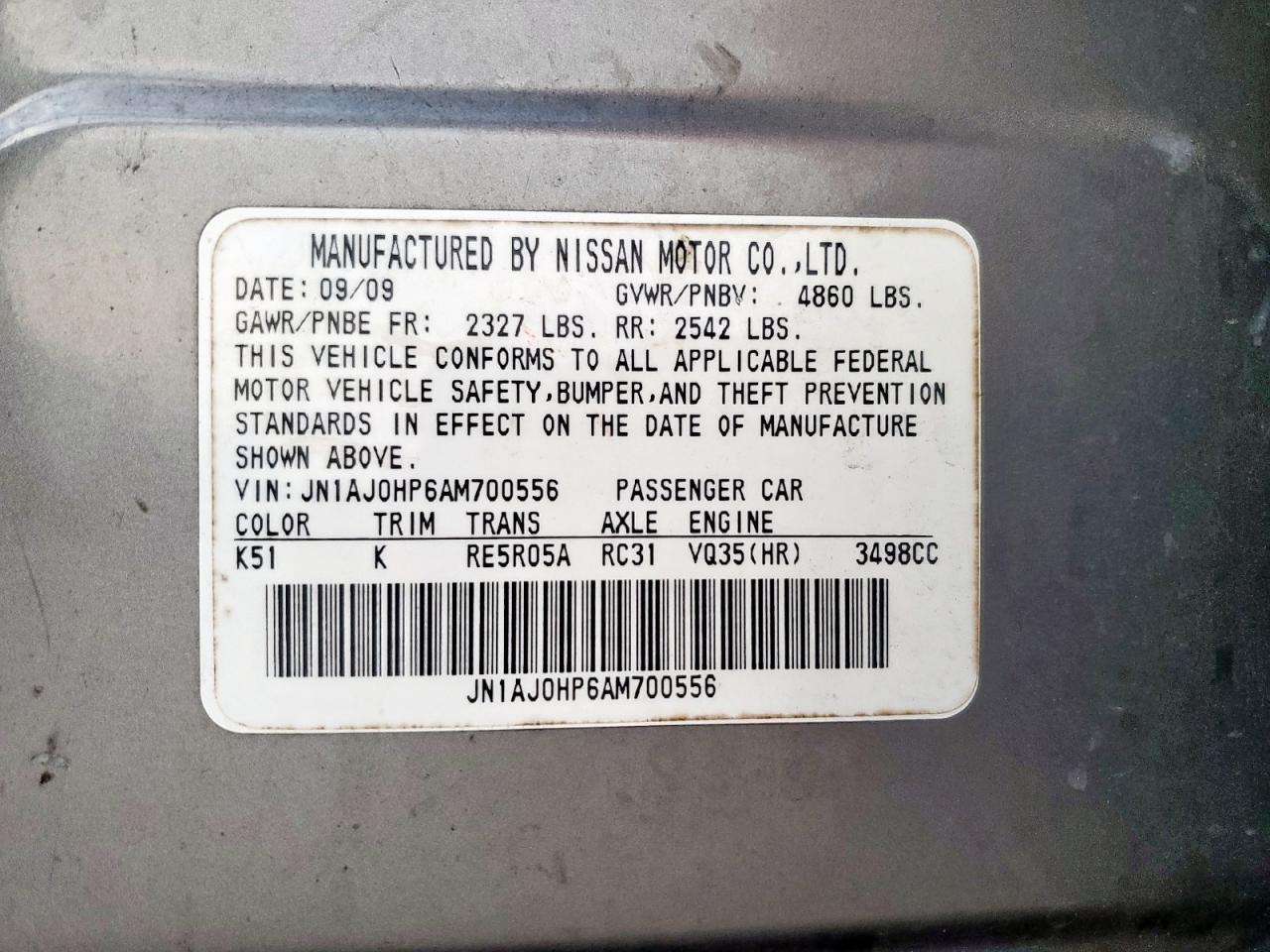 2010 Infiniti Ex35 Base VIN: JN1AJ0HP6AM700556 Lot: 69671825