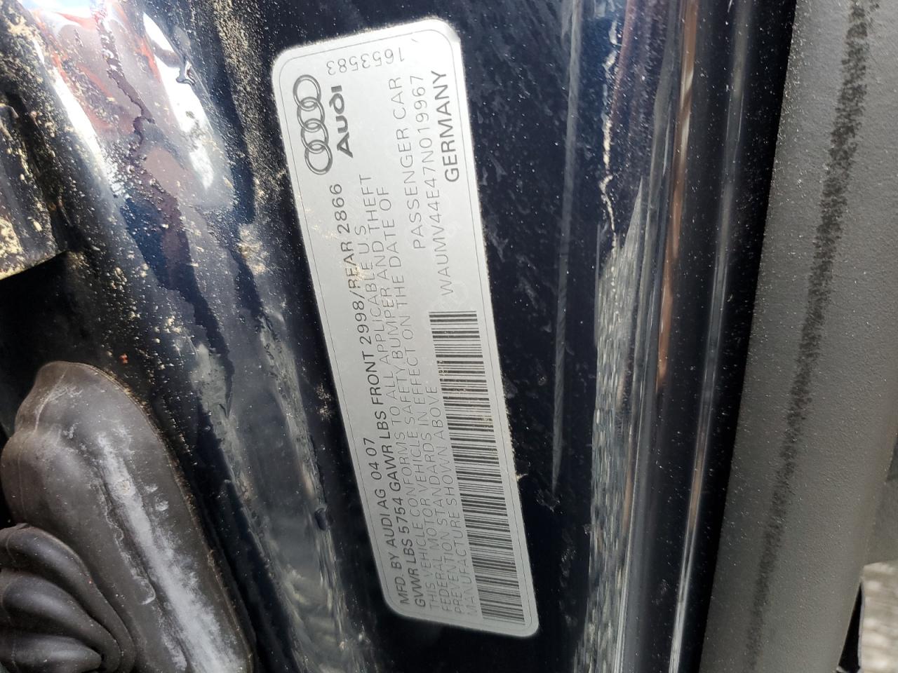 2007 Audi A8 L Quattro VIN: WAUMV44E47N019967 Lot: 70341665