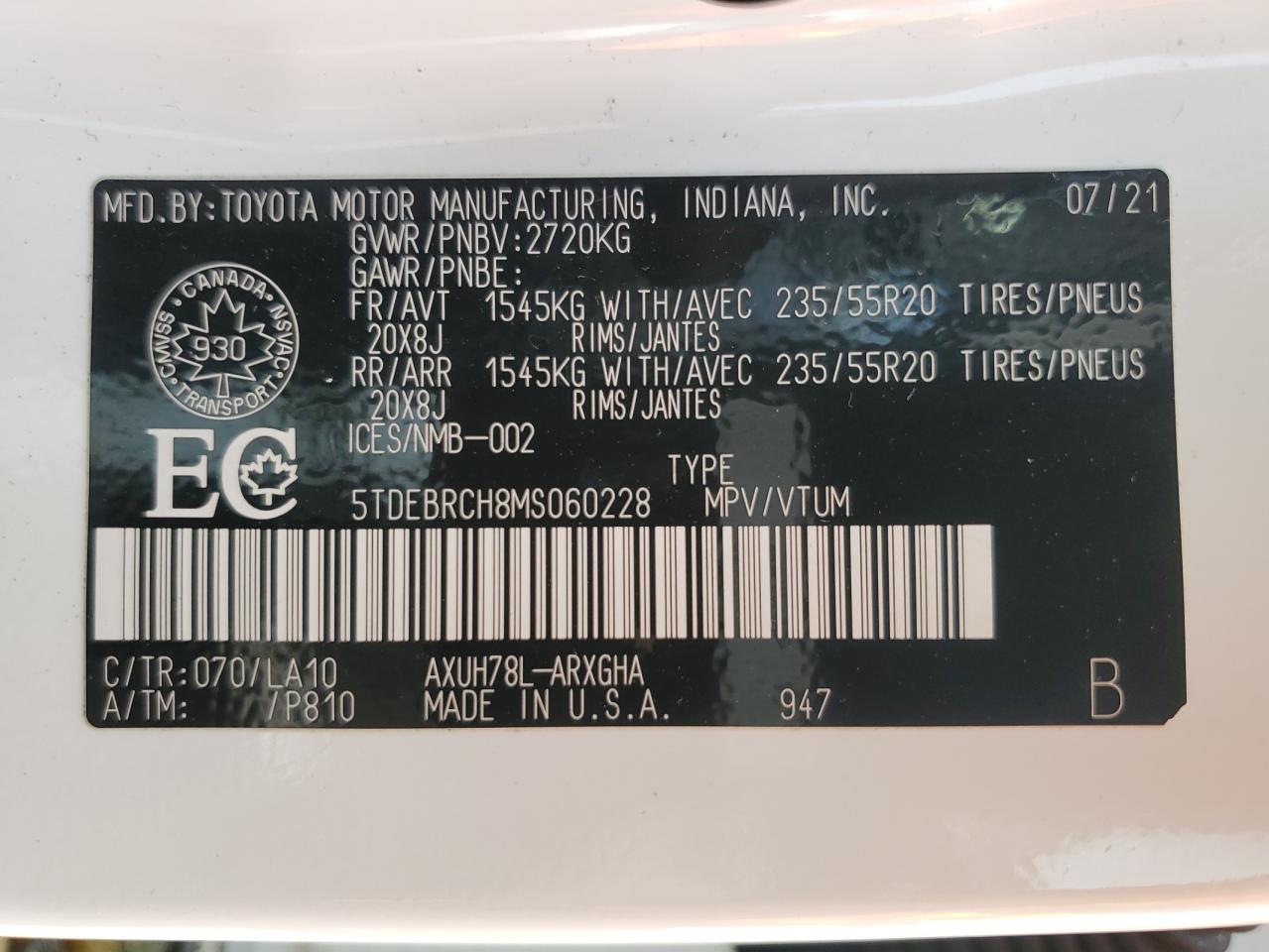 2021 Toyota Highlander Hybrid Platinum VIN: 5TDEBRCH8MS060228 Lot: 67116385