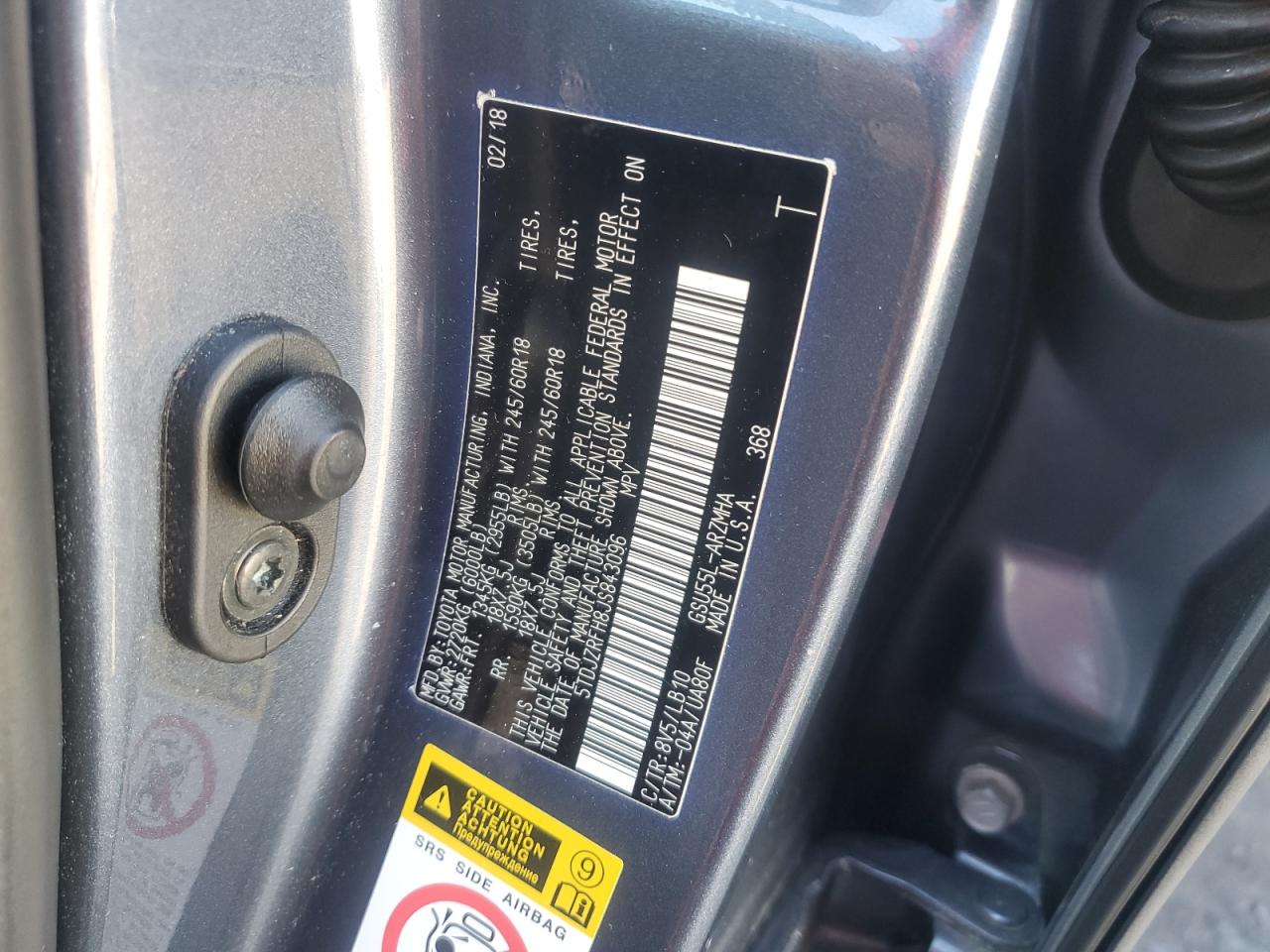 2018 Toyota Highlander Se VIN: 5TDJZRFH8JS843096 Lot: 70676355