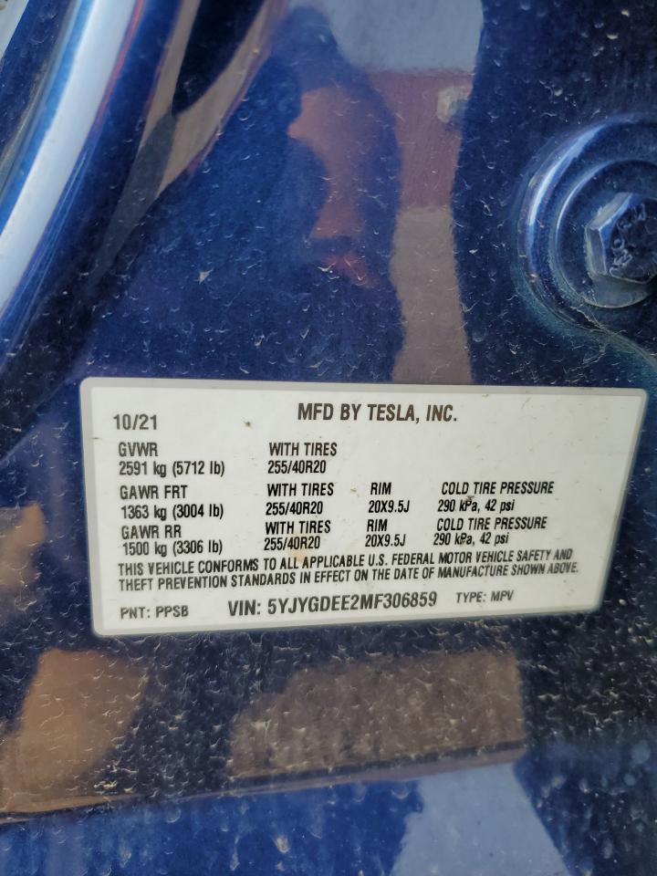 2021 Tesla Model Y VIN: 5YJYGDEE2MF306859 Lot: 68388955