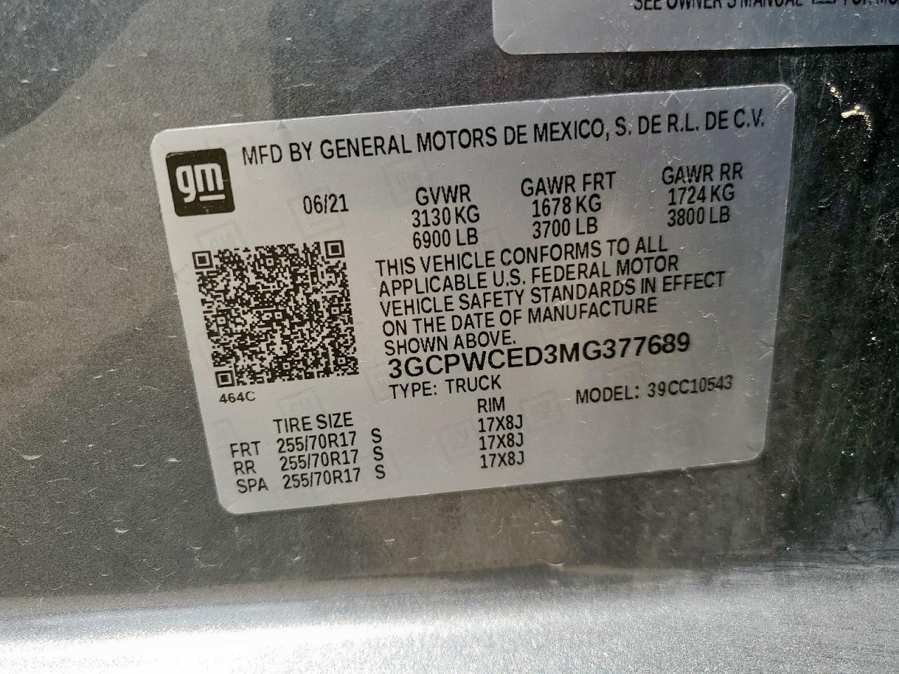 2021 Chevrolet Silverado C1500 Lt VIN: 3GCPWCED3MG377689 Lot: 69581745