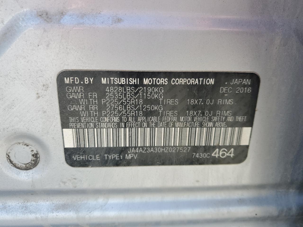 2017 Mitsubishi Outlander Se VIN: JA4AZ3A30HZ027527 Lot: 68971815