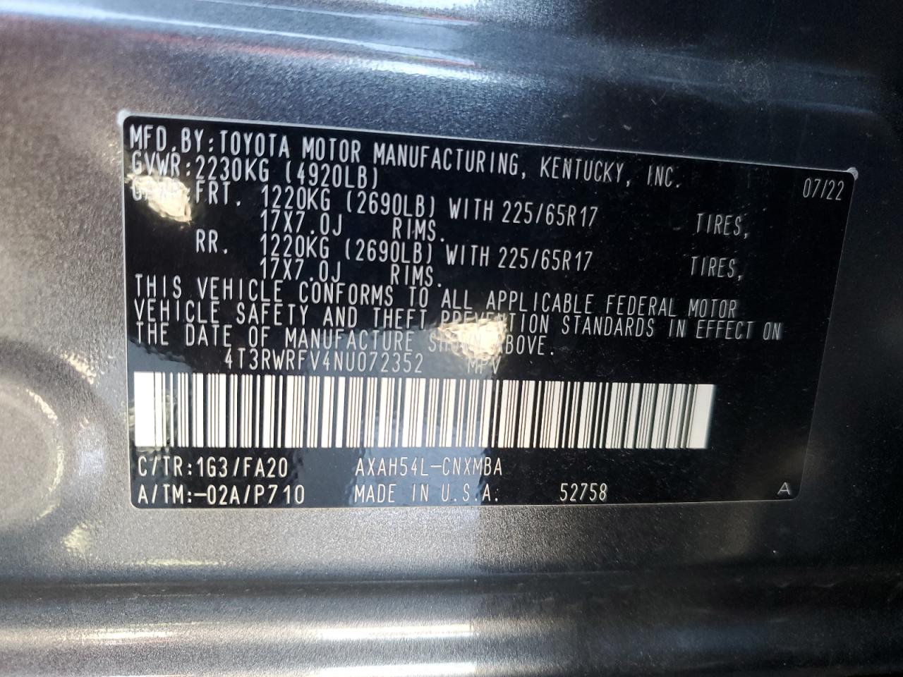 2022 Toyota Rav4 Xle VIN: 4T3RWRFV4NU072352 Lot: 70276445