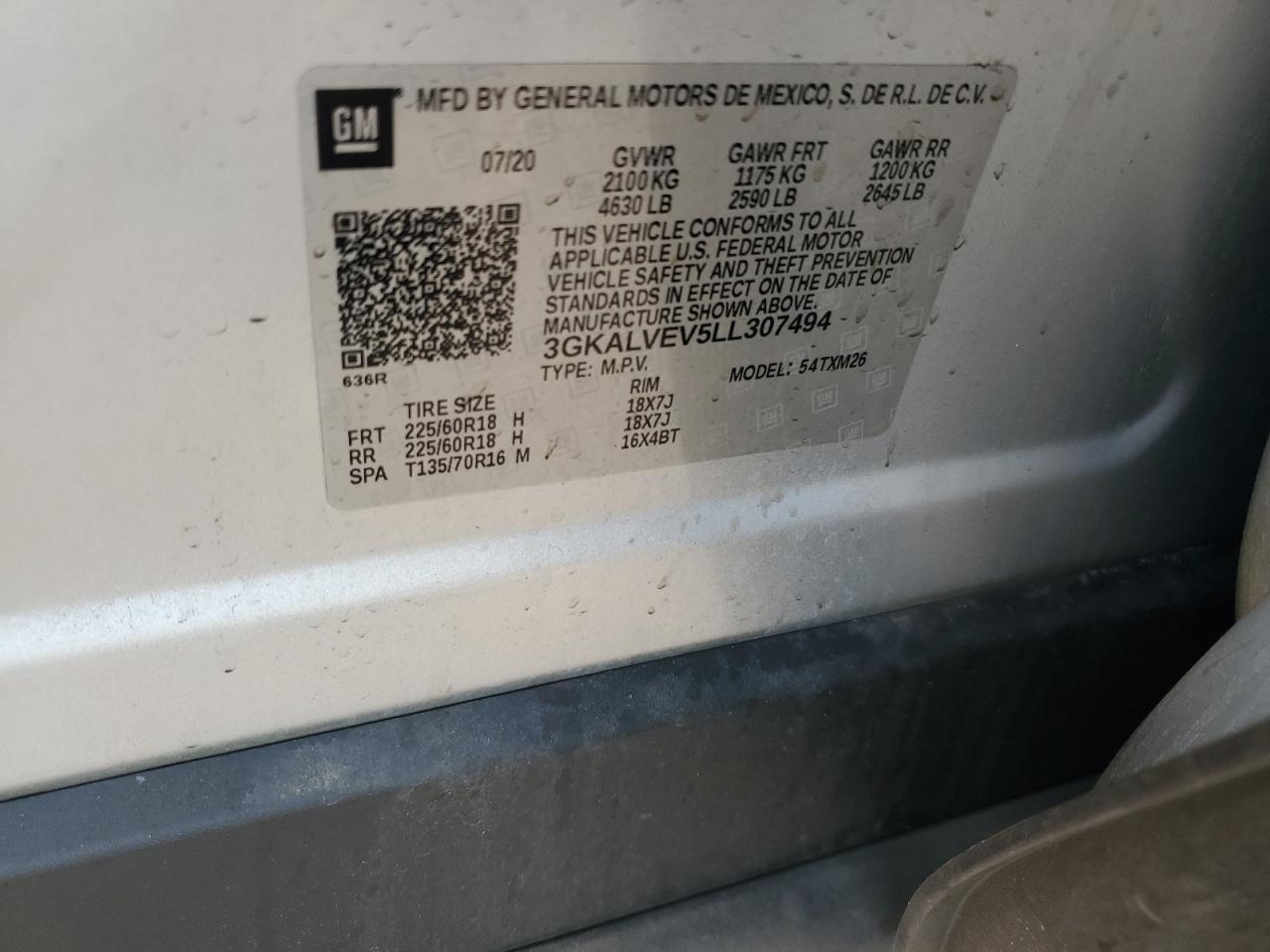 2020 GMC Terrain Slt VIN: 3GKALVEV5LL307494 Lot: 67589725