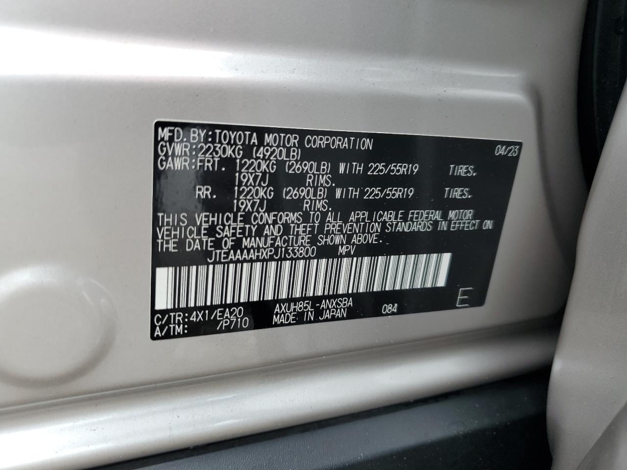 2023 Toyota Venza Le VIN: JTEAAAAHXPJ133800 Lot: 67927525