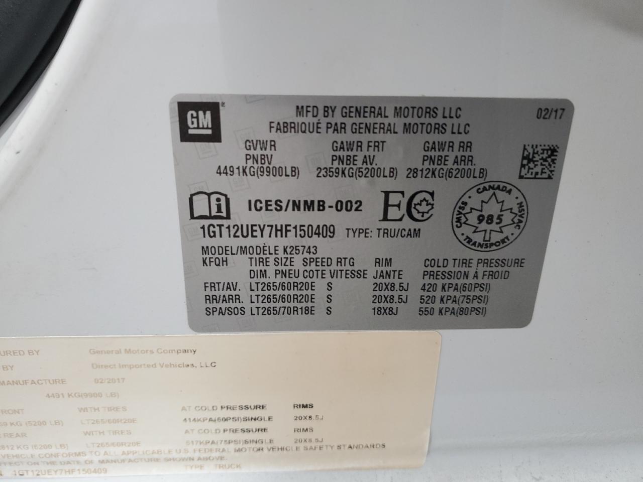 2017 GMC Sierra K2500 Denali VIN: 1GT12UEY7HF150409 Lot: 70551405
