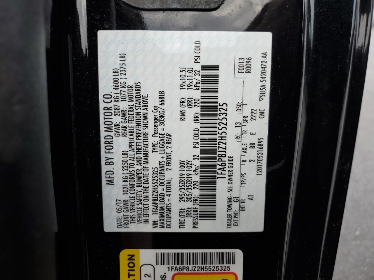 2017 Ford Mustang Shelby Gt350 VIN: 1FA6P8JZ2H5525325 Lot: 68075905