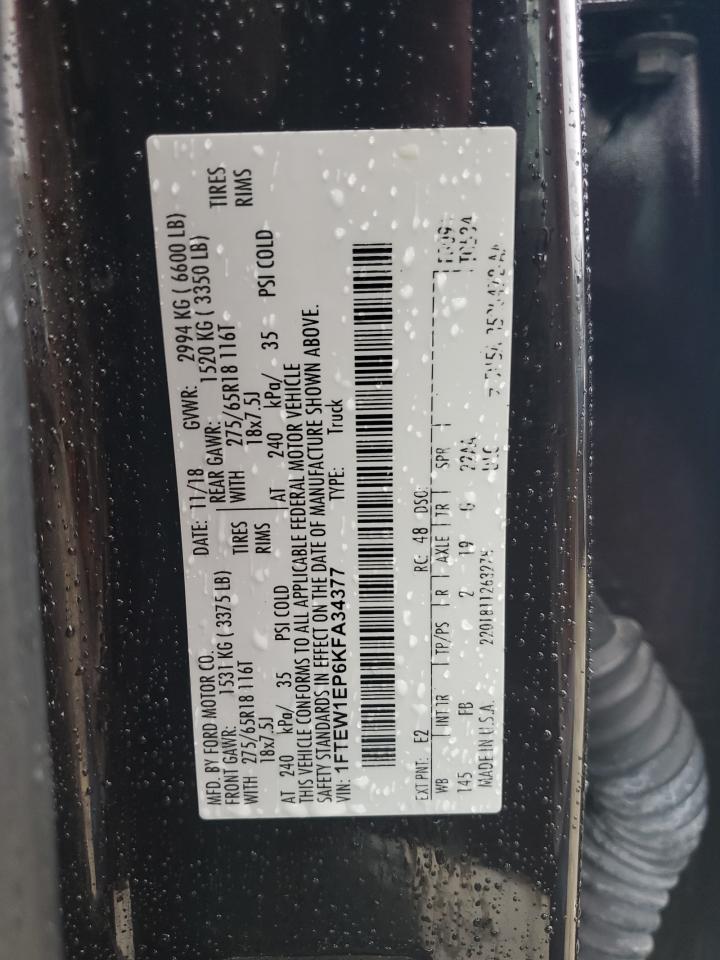 2019 Ford F150 Supercrew VIN: 1FTEW1EP6KFA34377 Lot: 66027695