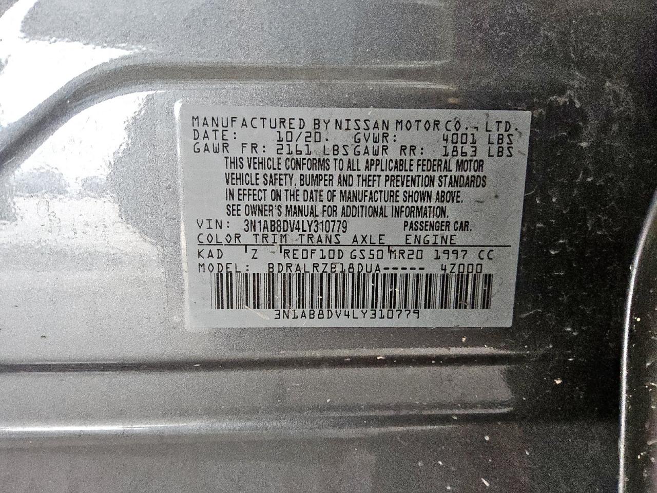 2020 Nissan Sentra Sr VIN: 3N1AB8DV4LY310779 Lot: 69587805