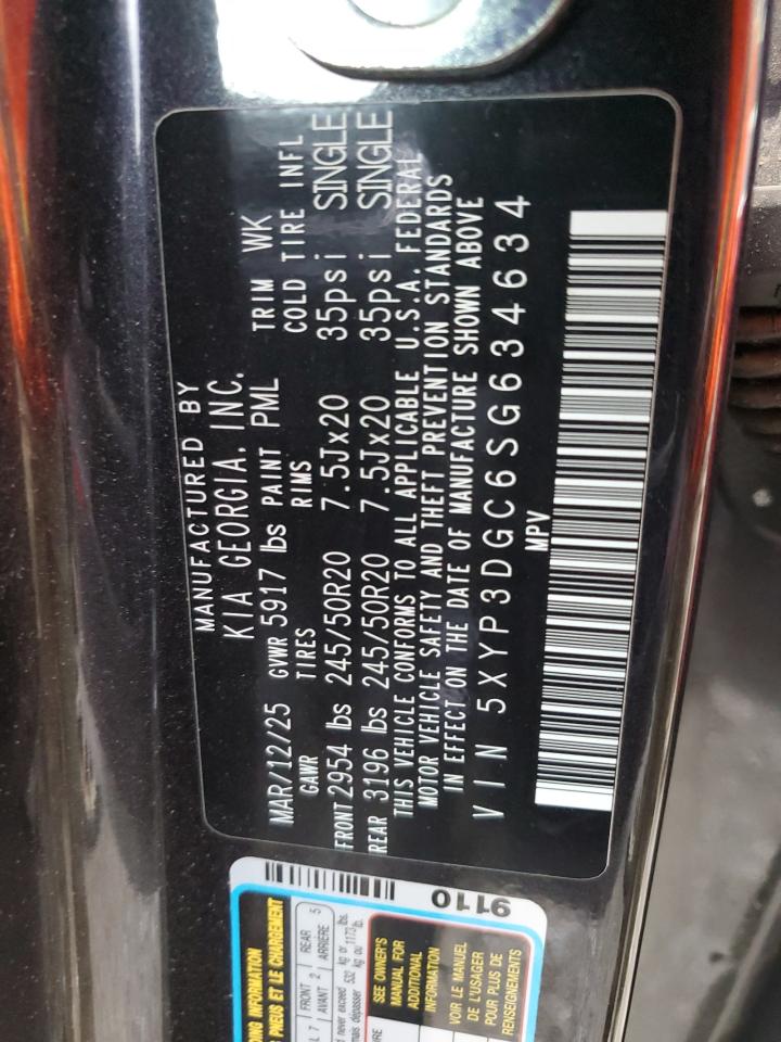 2025 Kia Telluride Ex VIN: 5XYP3DGC6SG634634 Lot: 70628225