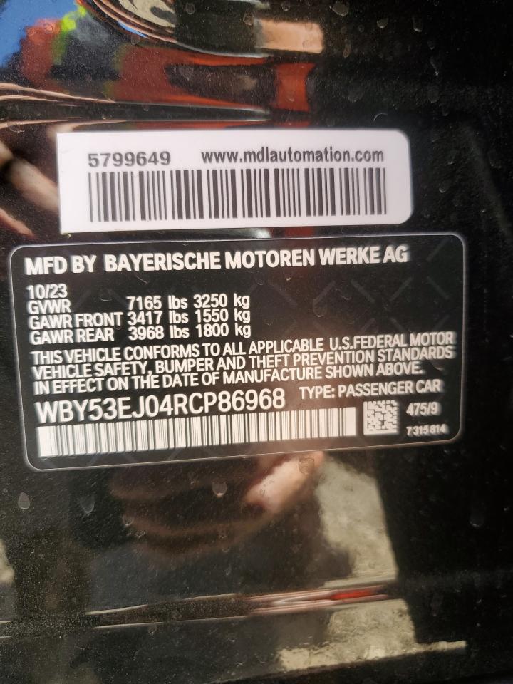 2024 BMW I7 xDrive60 VIN: WBY53EJ04RCP86968 Lot: 70559815