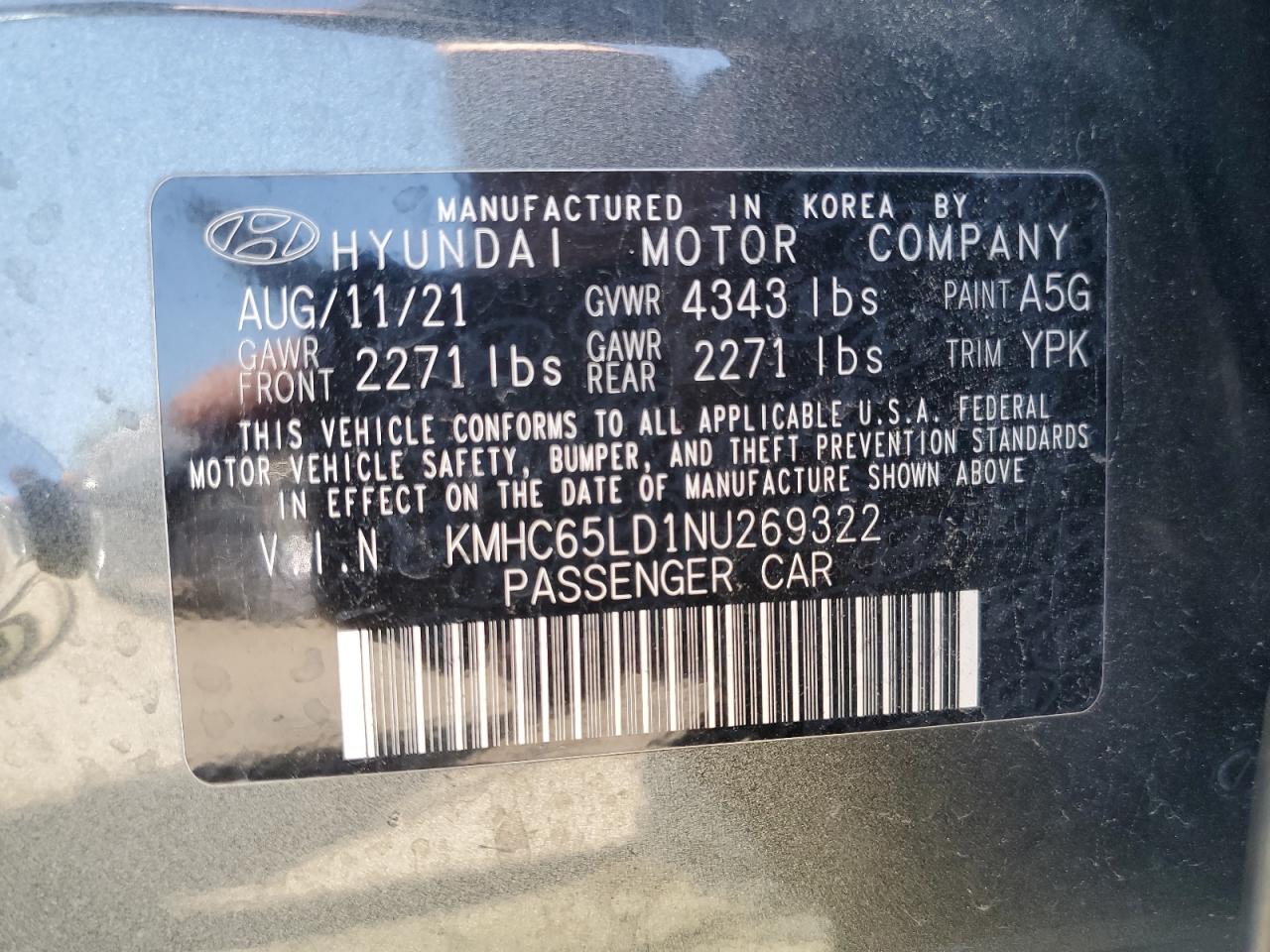 2022 Hyundai Ioniq Se VIN: KMHC65LD1NU269322 Lot: 68174035