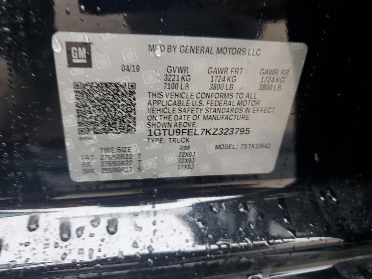 2019 GMC Sierra K1500 Denali VIN: 1GTU9FEL7KZ323795 Lot: 67726445