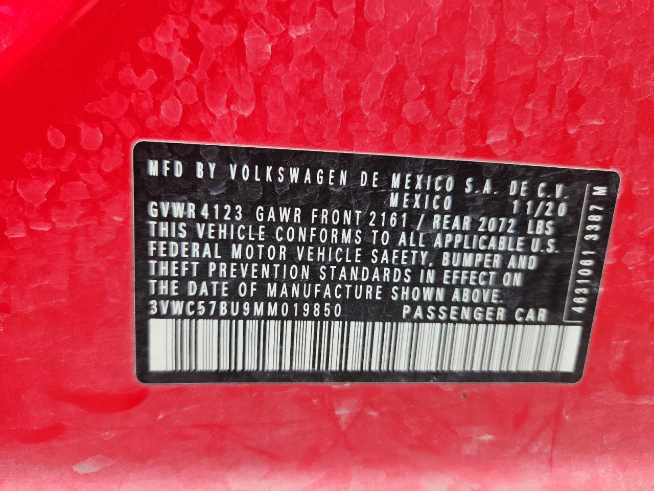 2021 Volkswagen Jetta S VIN: 3VWC57BU9MM019850 Lot: 69794195