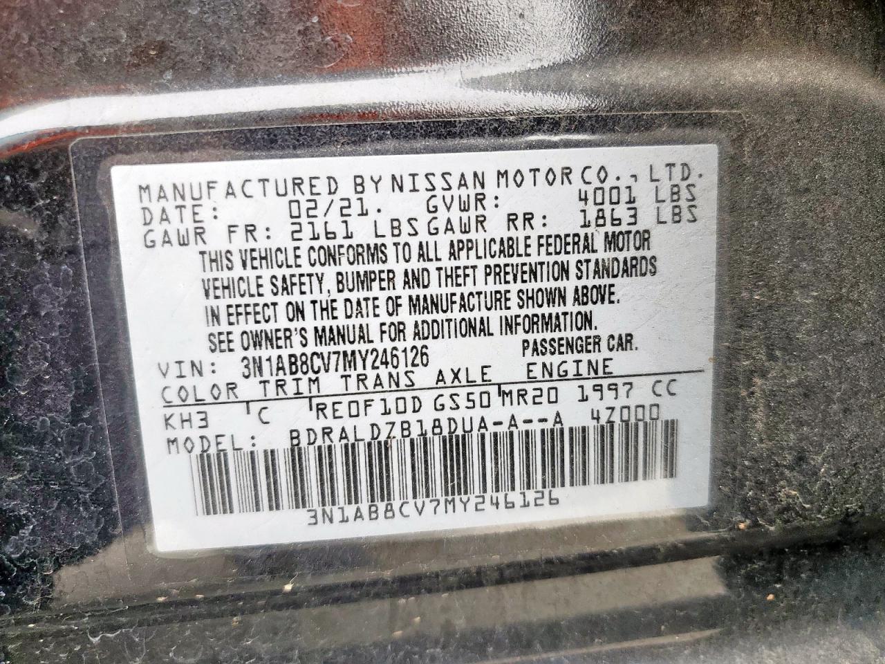 2021 Nissan Sentra Sv VIN: 3N1AB8CV7MY246126 Lot: 71089215