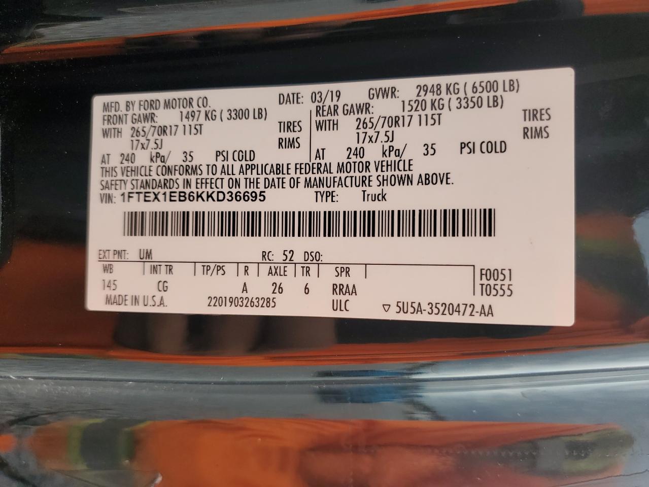 2019 Ford F150 Super Cab VIN: 1FTEX1EB6KKD36695 Lot: 70519295