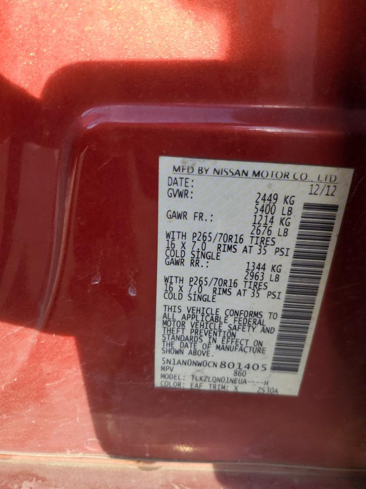 2012 Nissan Xterra Off Road VIN: 5N1AN0NW0CN801405 Lot: 70674435