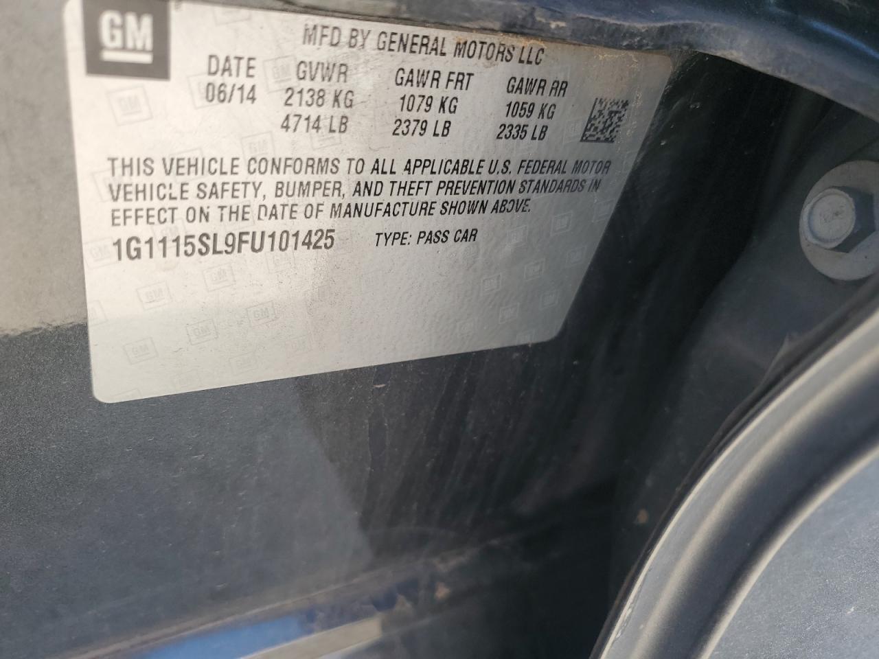 2015 Chevrolet Impala Lt VIN: 1G1115SL9FU101425 Lot: 69411235