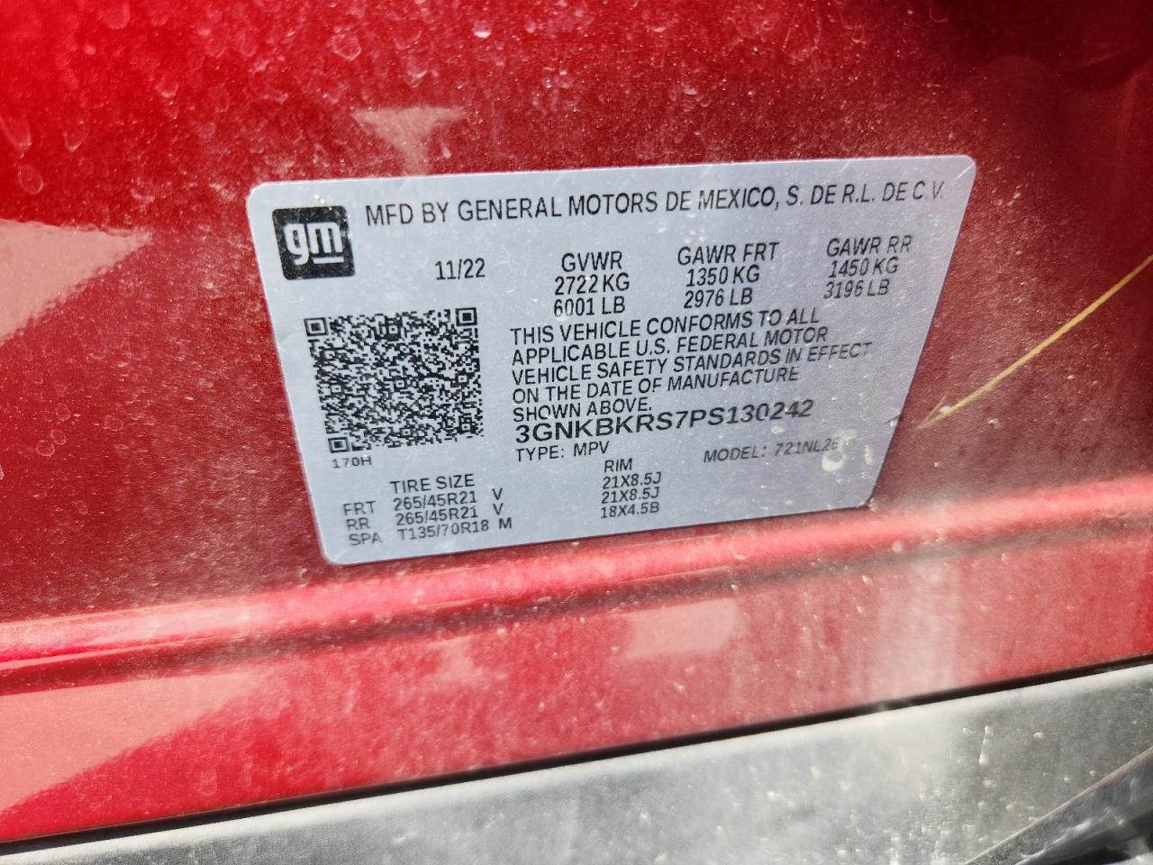 2023 Chevrolet Blazer Rs VIN: 3GNKBKRS7PS130242 Lot: 70927655