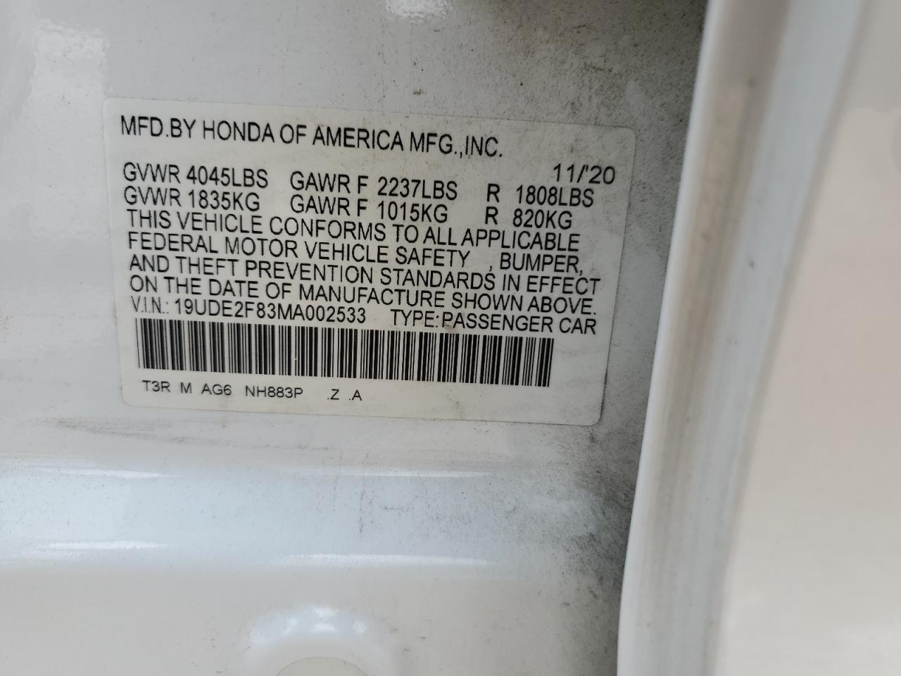 2021 Acura Ilx Premium A-Spec VIN: 19UDE2F83MA002533 Lot: 68019165