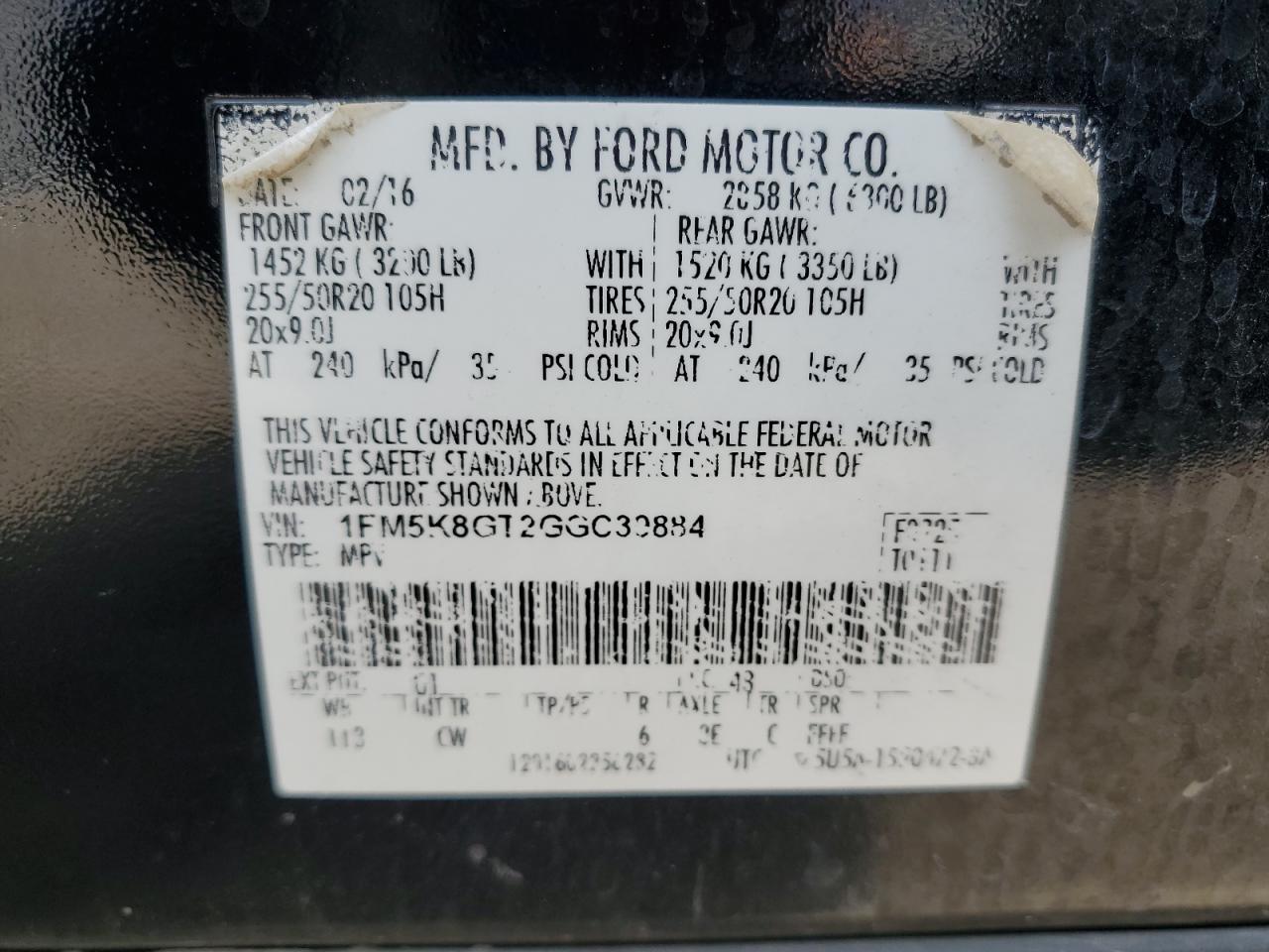 2016 Ford Explorer Sport VIN: 1FM5K8GT2GGC39884 Lot: 70536545