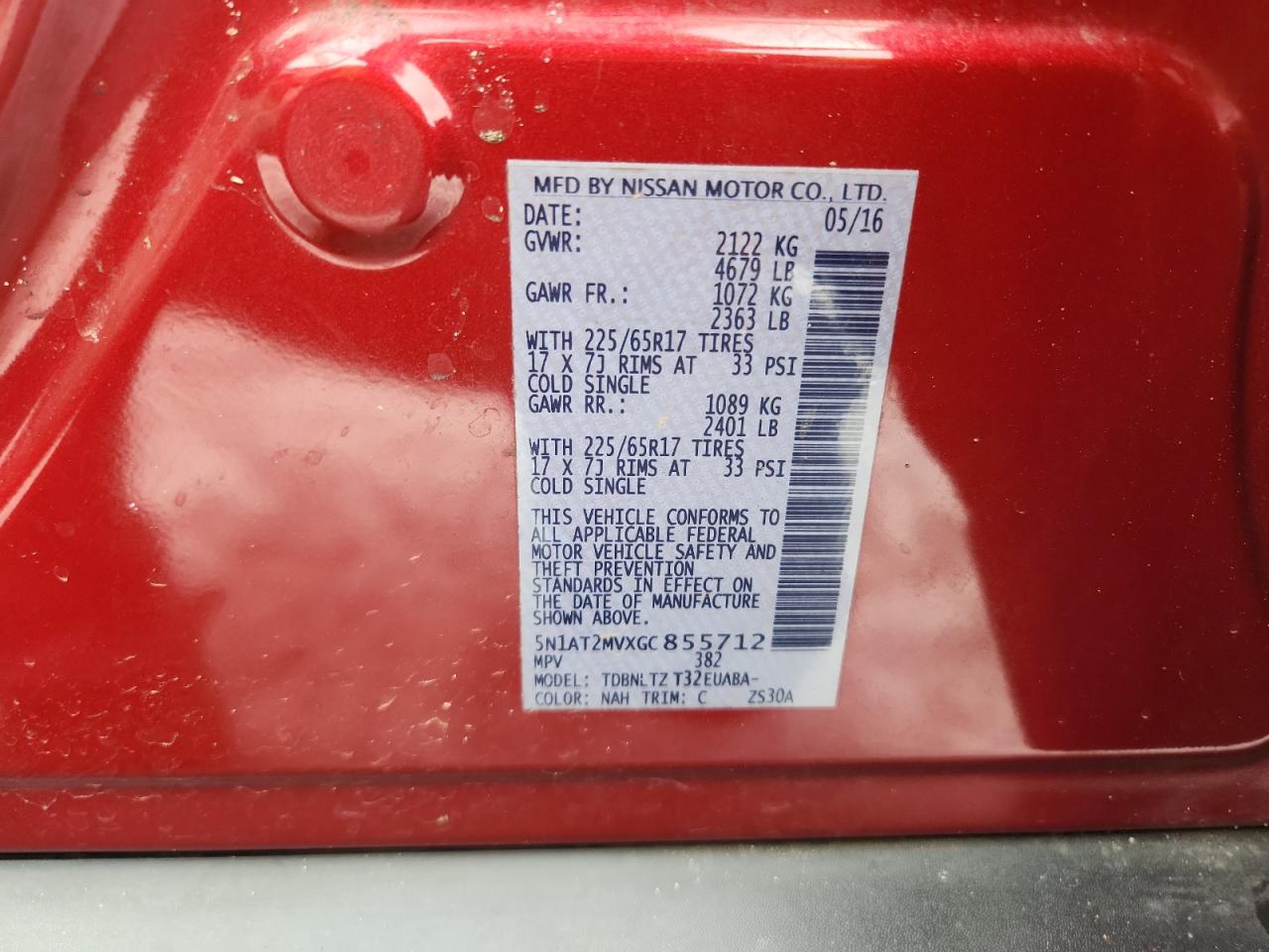 2016 Nissan Rogue S VIN: 5N1AT2MVXGC855712 Lot: 68488435