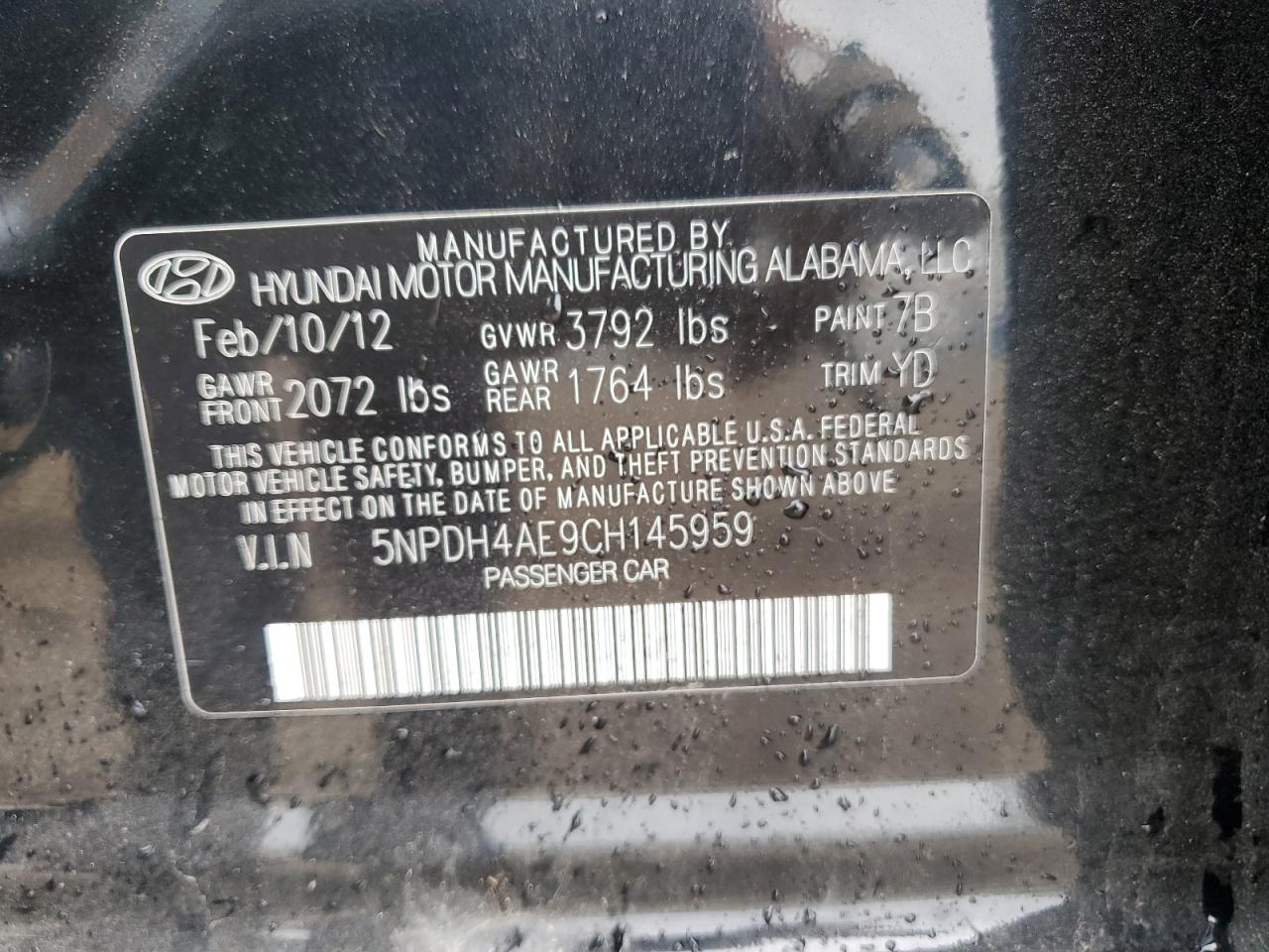 2012 Hyundai Elantra Gls VIN: 5NPDH4AE9CH145959 Lot: 69137215