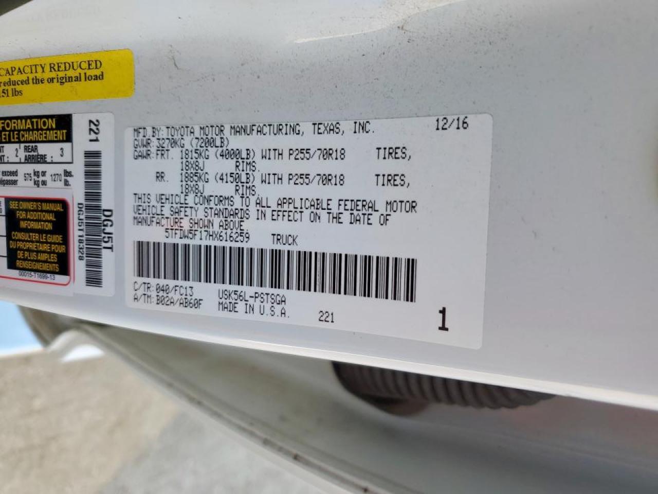 2017 Toyota Tundra Crewmax Sr5 VIN: 5TFDW5F17HX616259 Lot: 69731325