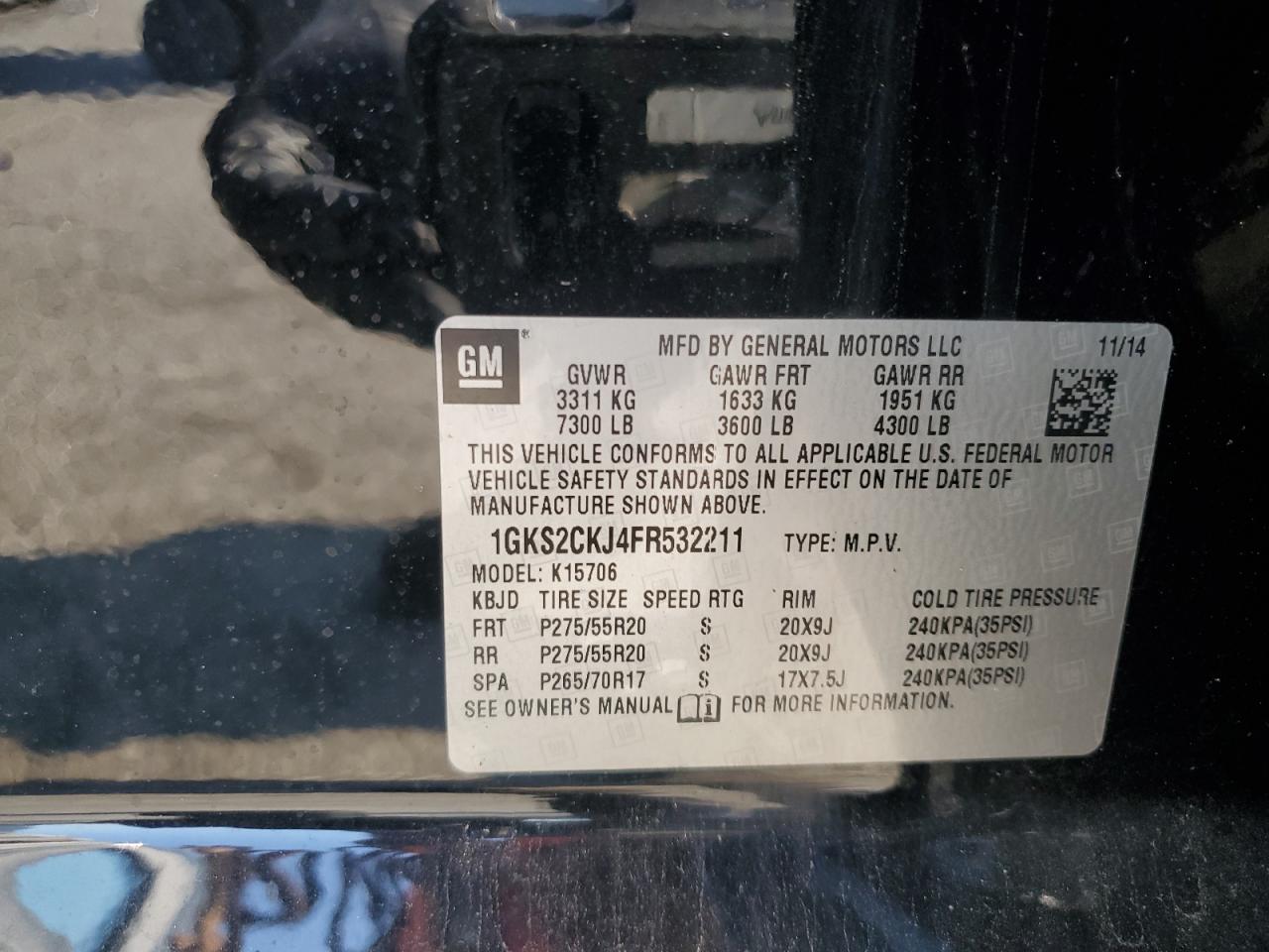 2015 GMC Yukon Denali VIN: 1GKS2CKJ4FR532211 Lot: 68845895
