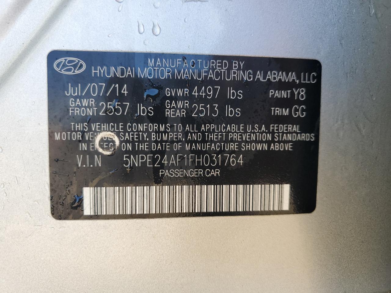 2015 Hyundai Sonata Se VIN: 5NPE24AF1FH031764 Lot: 69880445