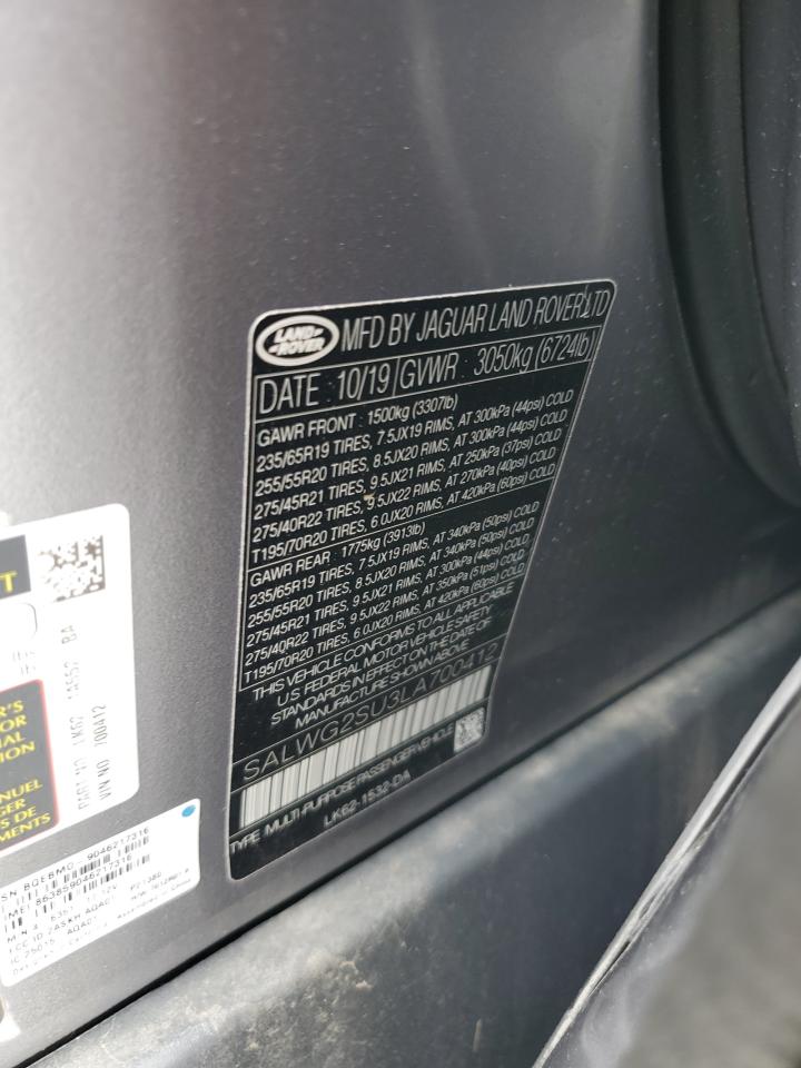 2020 Land Rover Range Rover Sport Se VIN: SALWG2SU3LA700412 Lot: 67895815